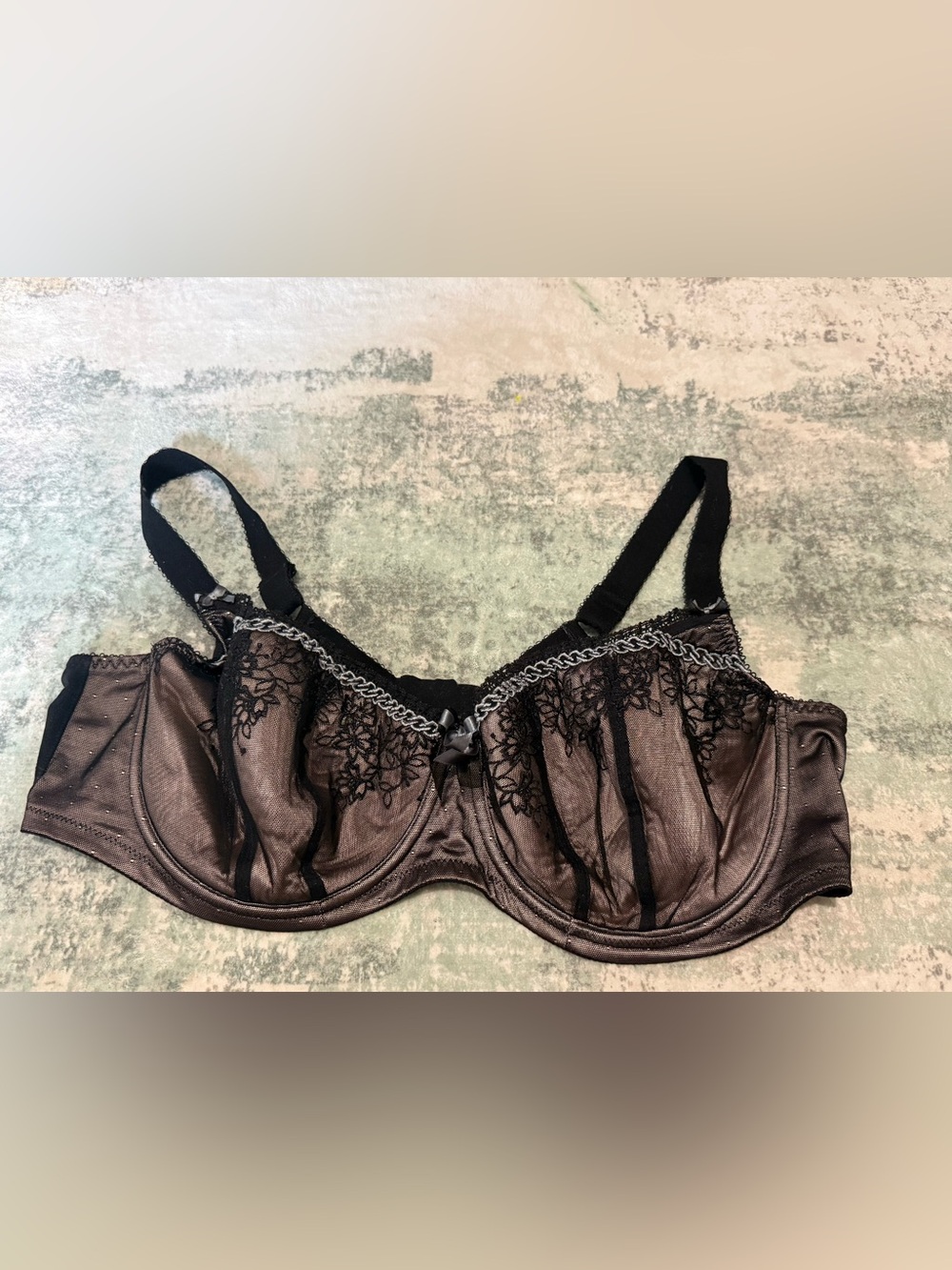 Elomi Bra 44DD Champagne Black Lace Lined Underwire, Plus Size- Read Description